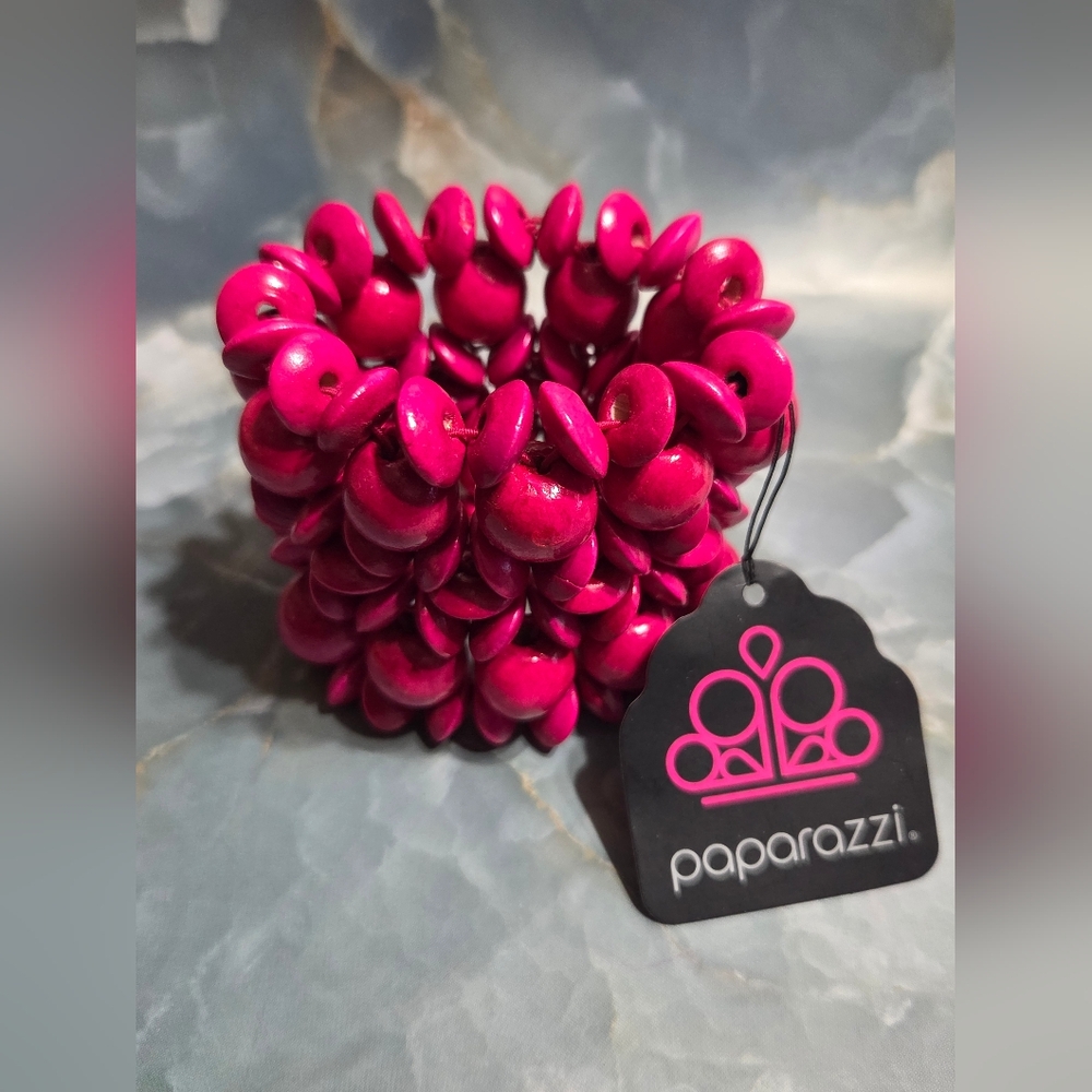 Paparazzi Vibrant Fuchsia Disc Bead Stretch Bracelet